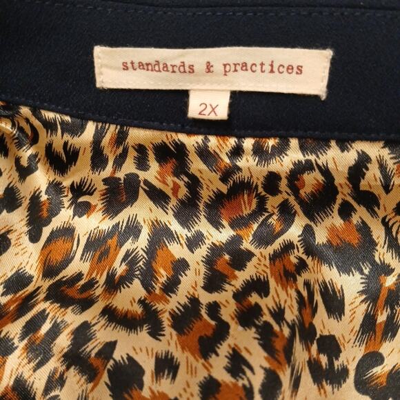 Standards & Practices Blazer Trench Sz 2X Navy Blue Long Coat Jacket Wrap Modern - Picture 14 of 15